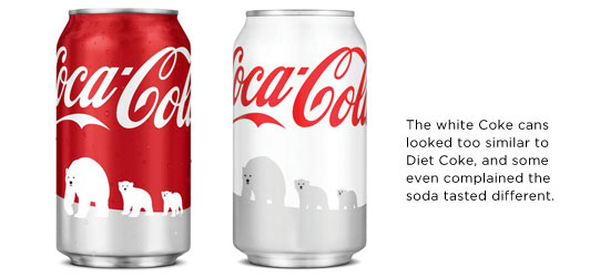 The white Coke cans looked too similar to Diet Coke, and some even complained the soda tasted different